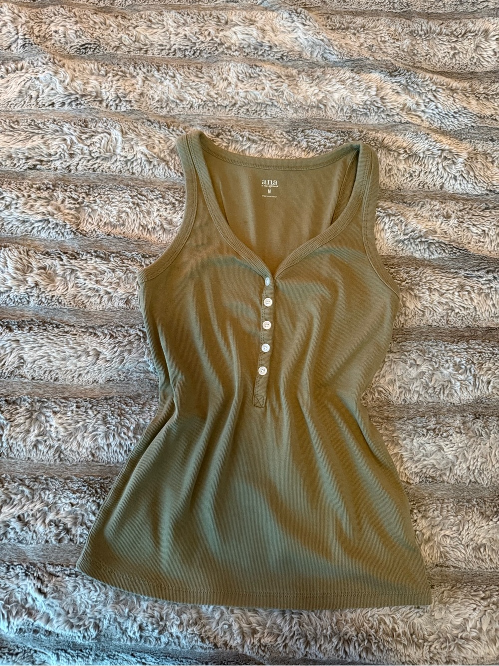 a.n.a Olive Ribbed Henley Tank with Button Front